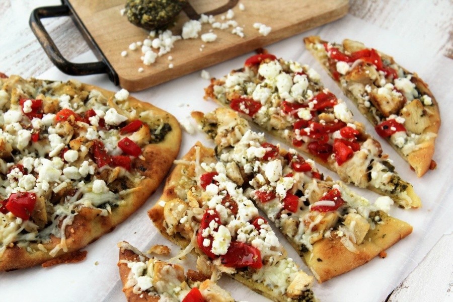 Chicken Pesto Naan Pizzas