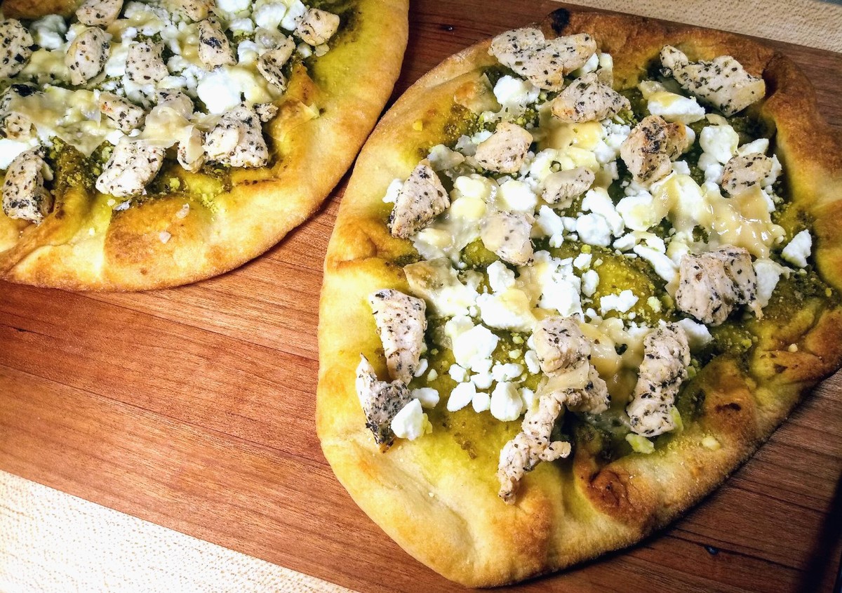 Chicken Pesto Naan Bread Pizza